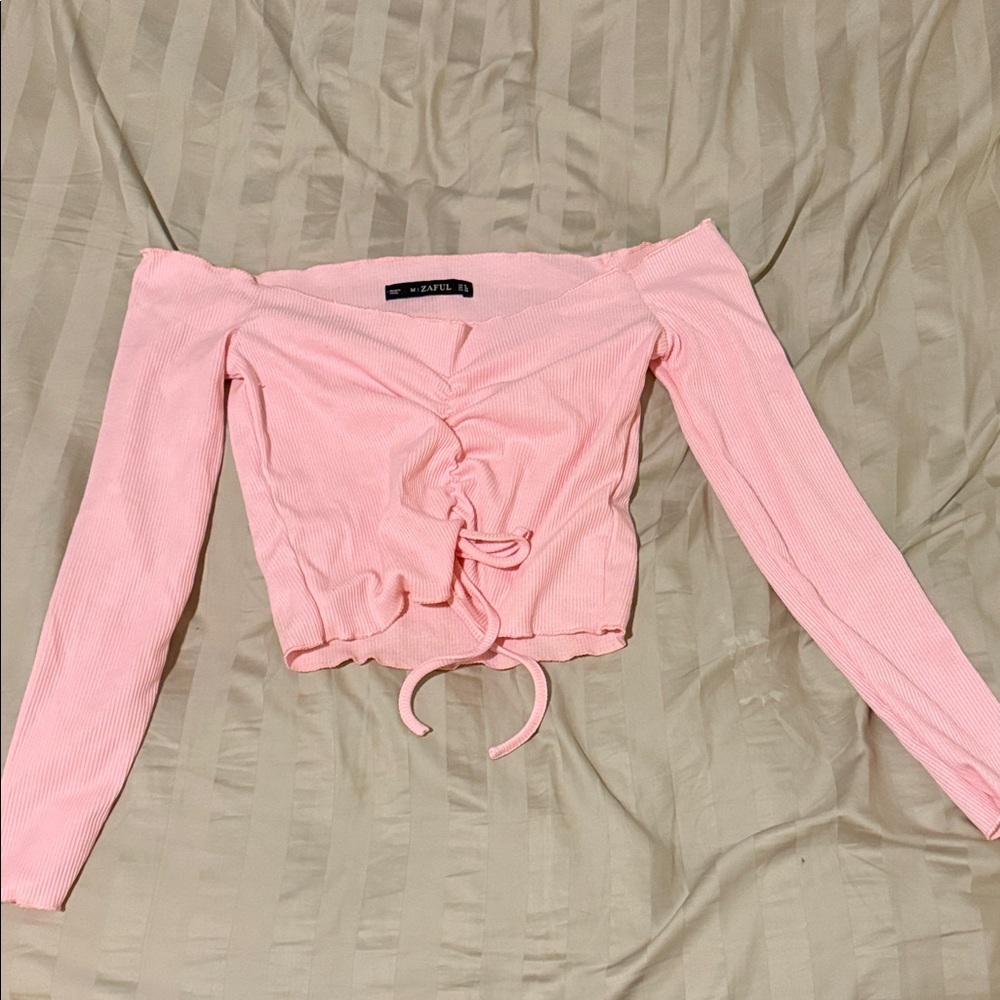Zaful Pink Off-Shoulder Crop Top